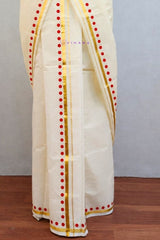 Bright Red Polka Dot Cotton Set Mundu