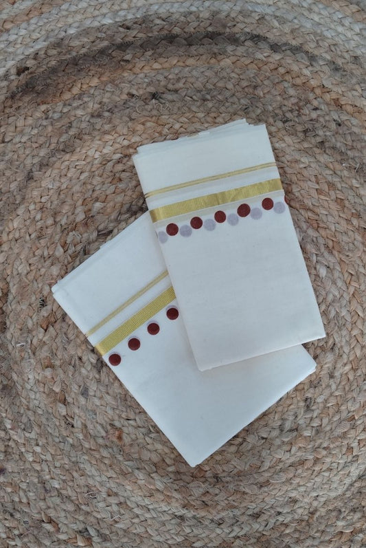 Coffee Brown Polka Dot Cotton Set Mundu