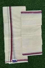 Classic Cotton Set Mundu with Wine Komma Border Designs