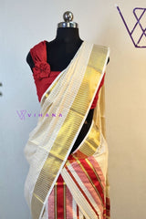 Classic Kerala Set Mundu with Red and Gold Border