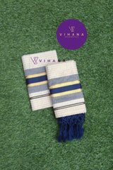 Classic Kerala Set Mundu with Navy Blue and Gold Border-VS030