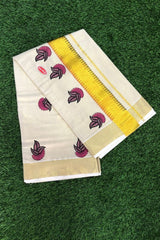 Golden Tissue Set Saree-Leaf Motifs