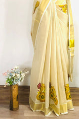 Kerala Golden Tissue set saree Sunflower Print