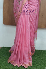 Pink Kota Doria Organza Silk Sareee