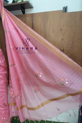 Pink Kota Doria Organza Silk Sareee