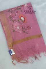 Pink Kota Doria Organza Silk Sareee