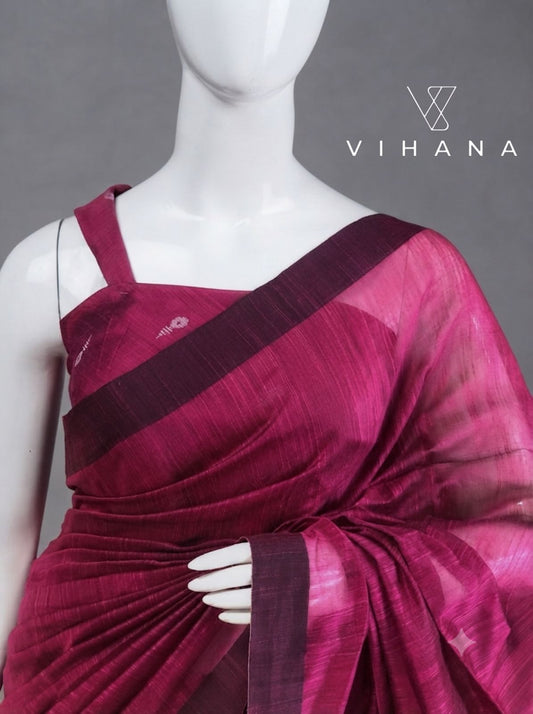 Silk Linen Saree – Magenta Color-VS515