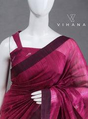 Silk Linen Saree – Magenta Color-VS515