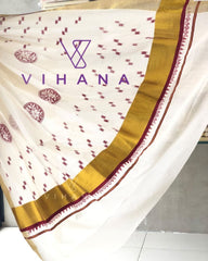 Cotton Set Saree Kasavu Border Red / Maroon Color