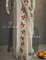 Kerala Set Mundu Off White Color Floral Print-VS363