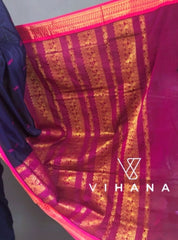 Kanchi Cotton Saree Navy Blue Color-VS511