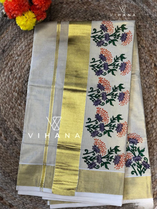 Golden Tissue Kerala Set Saree - VS402