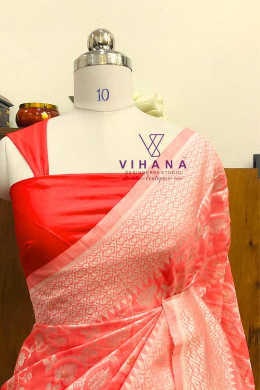 Peach Cotton Linen Saree-VS220