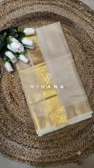 Kerala Tissue & Set Saree Golden Checked-VS509
