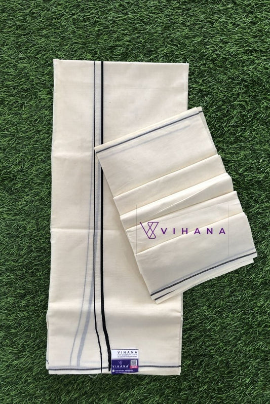 Puliyilakara Set Mundu with Thin Black Kara