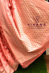 Peach Cotton Linen Saree