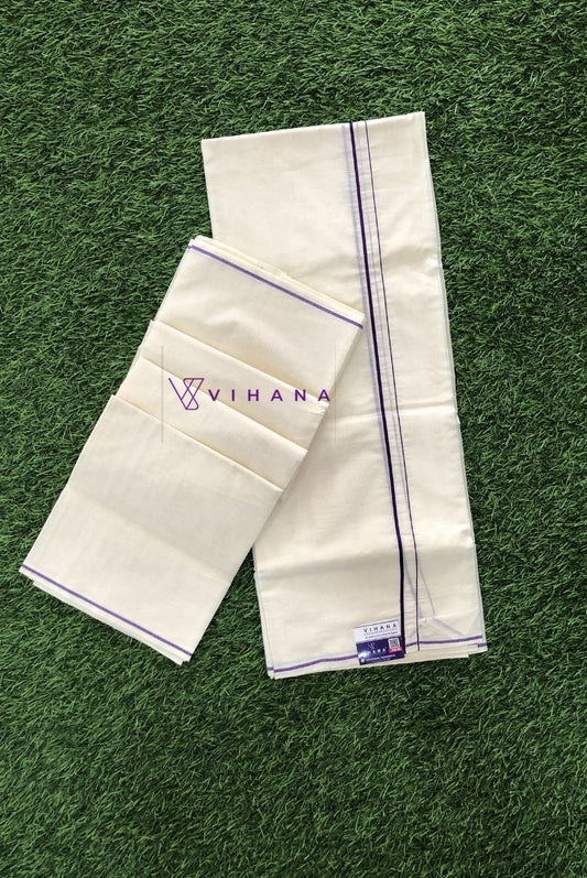 Puliyilakara Set Mundu with Thin Violet Kara