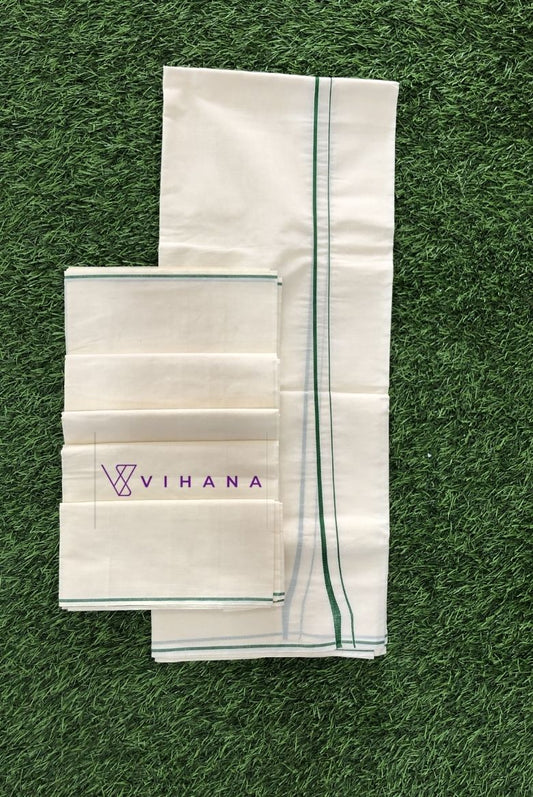 Puliyilakara Set Mundu with Thin Green Kara
