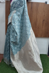 Light Blue Cotton Linen Saree