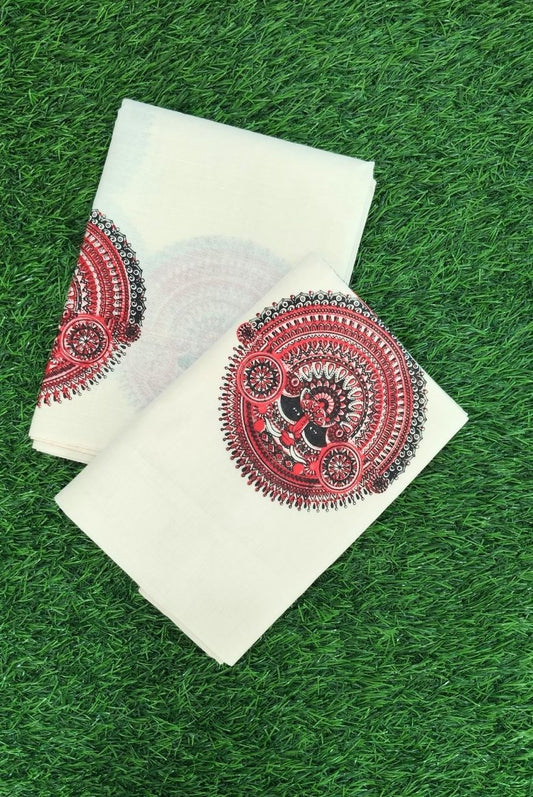 Kerala Traditional Cotton Set Mundu with Theyyam Print
