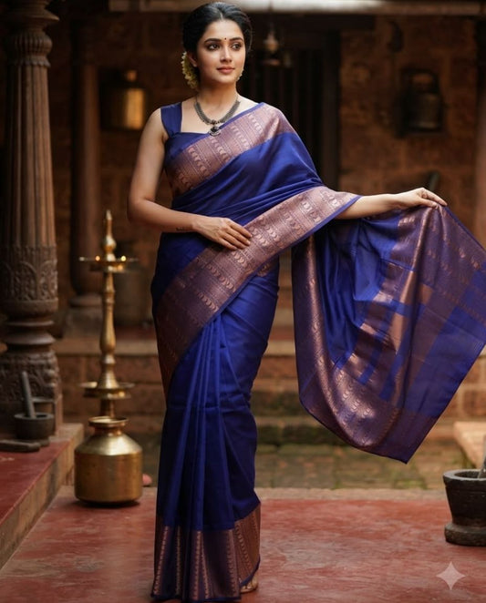 Semi Soft Silk Saree Royal Blue Color-VS520