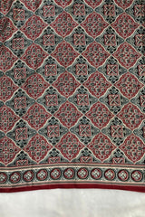 Red and Black Combination Ajrakh Print Satin Modal Silk Saree