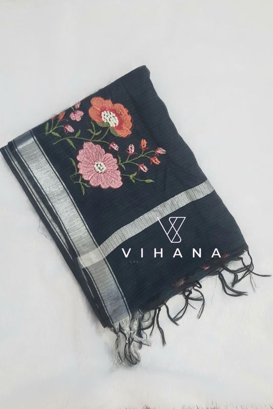 Blueish Grey Kota Doria Organza Silk Saree