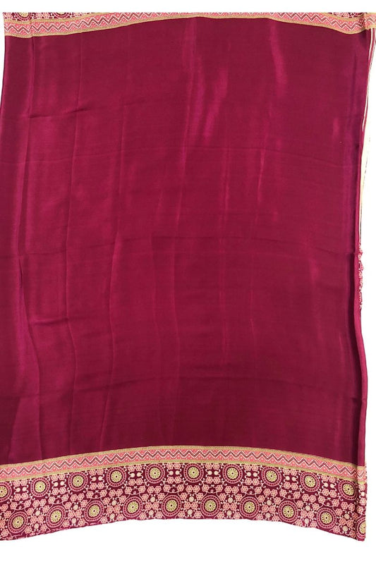 Magenta Semi Modal Silk Saree with Ajrakh Border