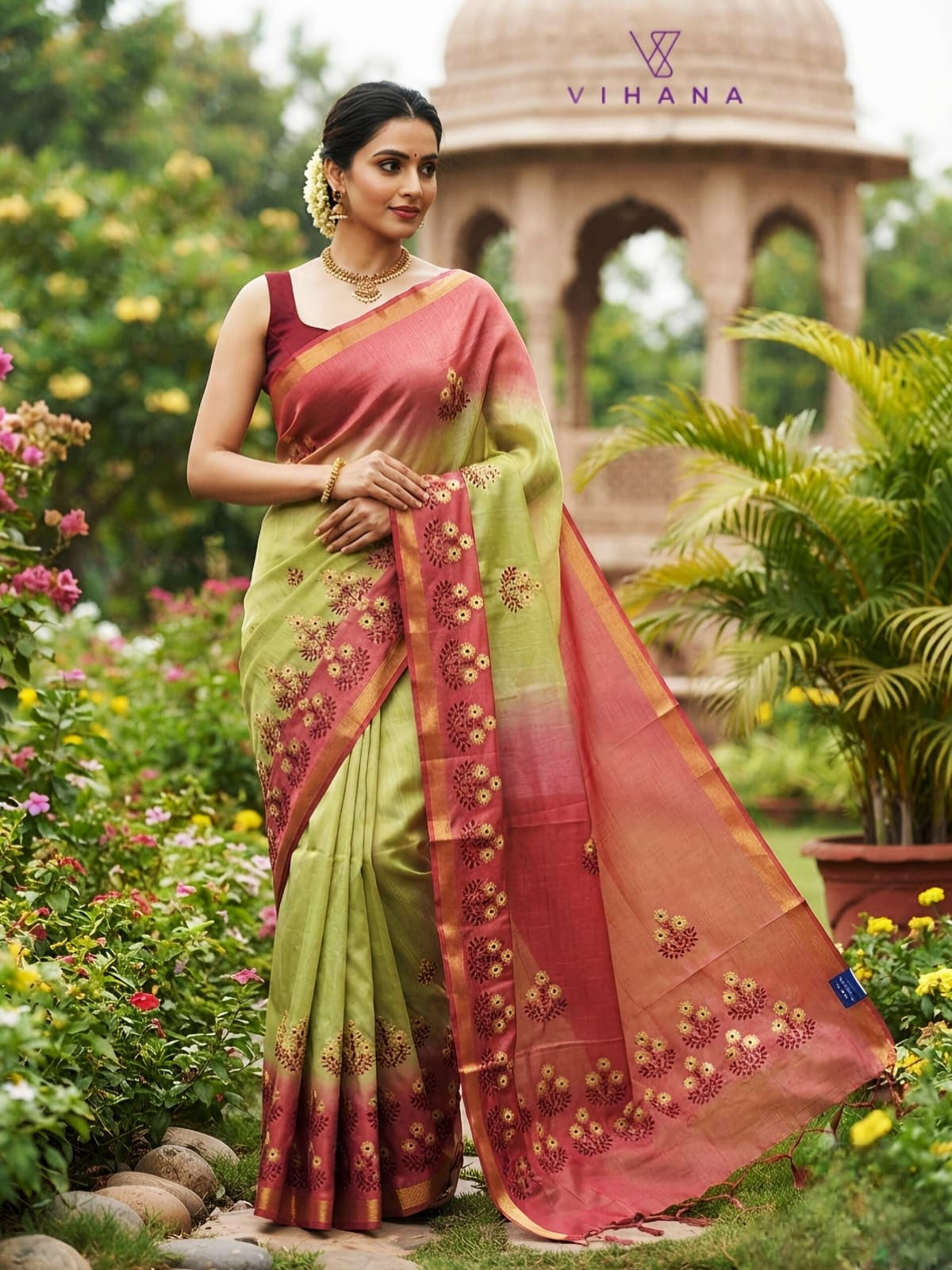 Katan Tussar Silk Saree with Embroidery-VS529