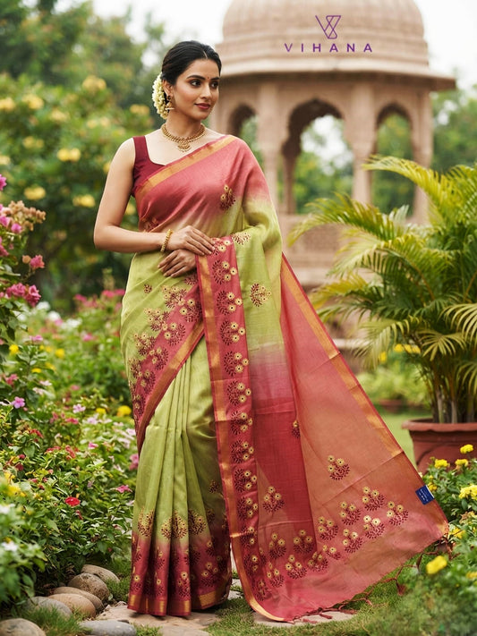 Tussar Silk Saree with Embroidery-VS529