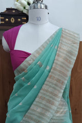 Pastel Blue Cotton Linen Saree