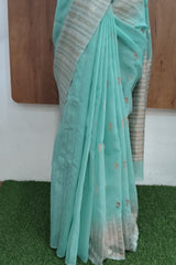 Pastel Blue Cotton Linen Saree