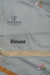 Grey Kota Doria Organza Silk Saree