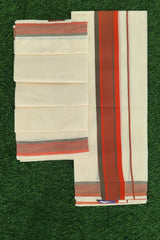 Traditional Cotton Set Mundu With Orange and Red Stripe Design Borders