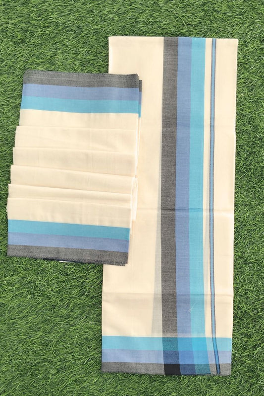 Elegant Mulloth Set Mundu with Multi colored Stripes Border Designs