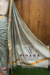 Grey Kota Doria Organza Silk Saree