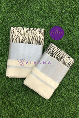 Elegant Cotton Set Mundu with Silver Border and Black Leaf Print