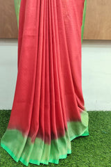 Perfect Red and Green Soft Semi Silk Saree