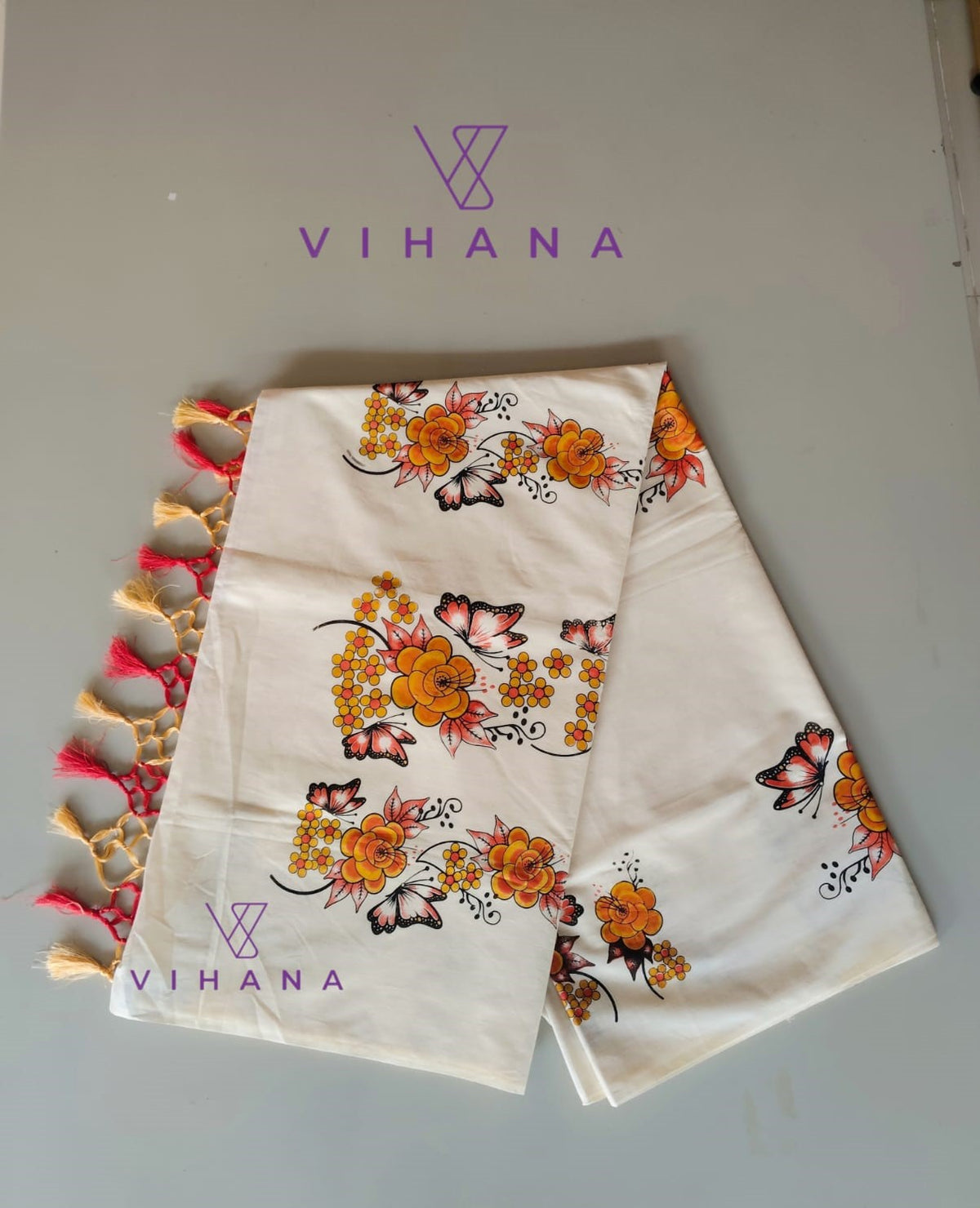 Kerala Set Saree with Floral Print Design