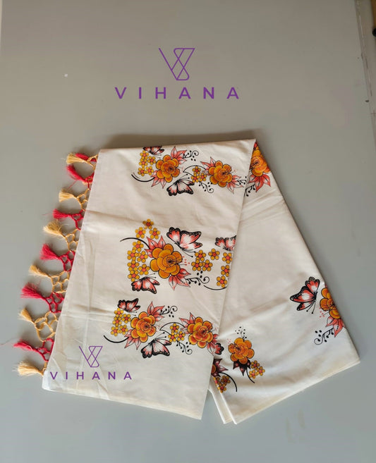 Kerala Set Saree with Floral Print Design-VS348