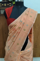 Kanjivaram Inspired Light Peach Cotton Linen Saree