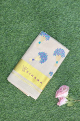 Golden Tissue Set Saree with Floral Bouquet Embroidery