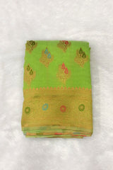 Kanjivaram Inspired Parrot -Green Cotton Linen Saree