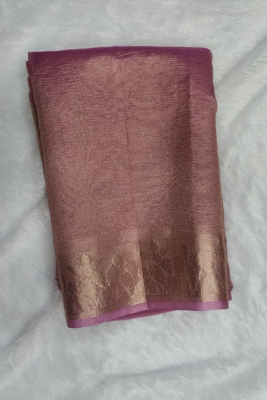 Rose Gold Mouve Pink Organza Silk Saree