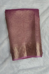 Rose Gold Mouve Pink Organza Silk Saree