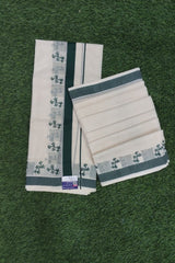 Kerala Cotton Set Mundu with Bottle Green Kara