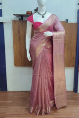 Rose Gold Mouve Pink Organza Silk Saree