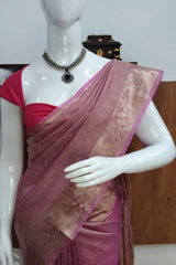 Rose Gold Mouve Pink Organza Silk Saree