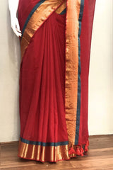 Pure 120 count Mul Cotton Red Saree