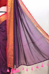 Pure 120 count Mul Cotton Purple Saree